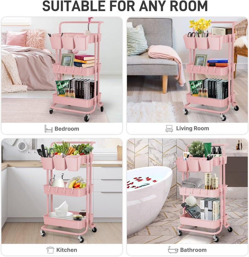 LEZIOA 5 Pack Hanging Cup Holders, Multipurpose Rolling Cart Accessories Utility Cart Accessories For Art Craft Supplies, Space Saving Hanging Storage Basket Pencil Holder Makeup Organizers (Pink) - Image 4